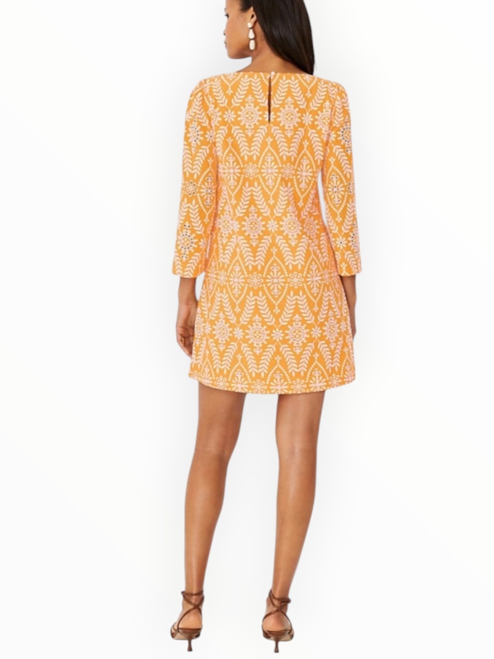 ANN TAYLOR Yellow Floral Embroidered V-Neck Mini A Line Dress Resort Travel M - Picture 4 of 11
